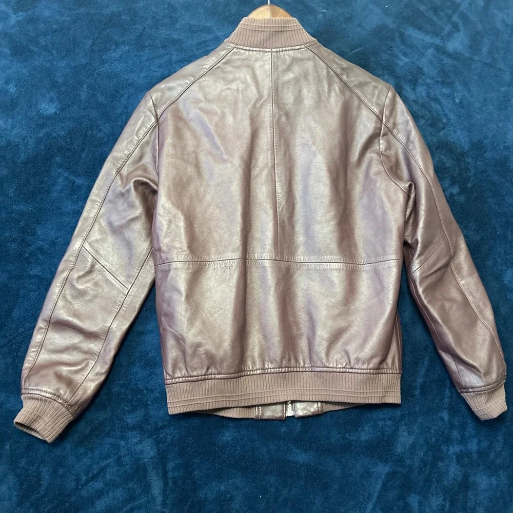 Arturo Calle Mens‎ Brown Leather Bomber Jacket Size S $350 Brown Slim Fit Flight